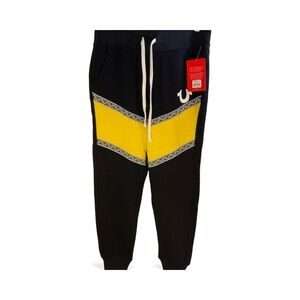 True Religion Black Joggers with Yellow Chevron